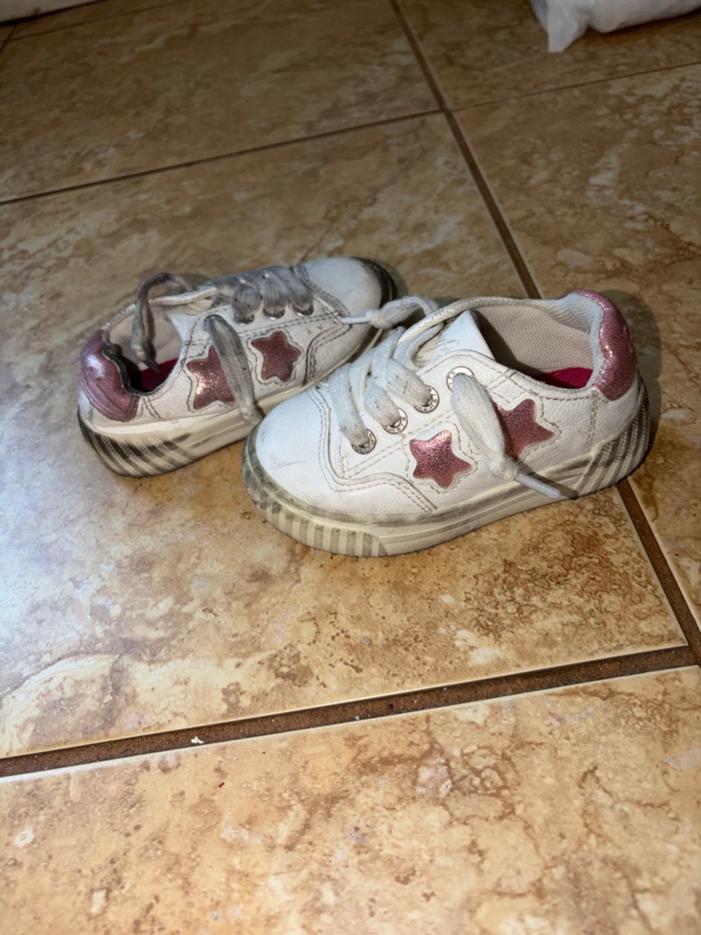 White Kids Sneakers with Pink Star Details